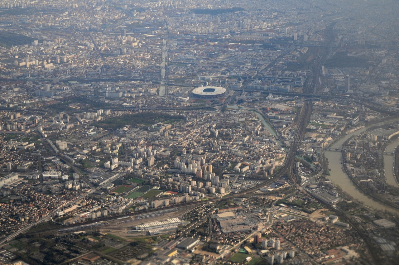 Aerial view of the Parisian banlieue Saint-Denis, 2016