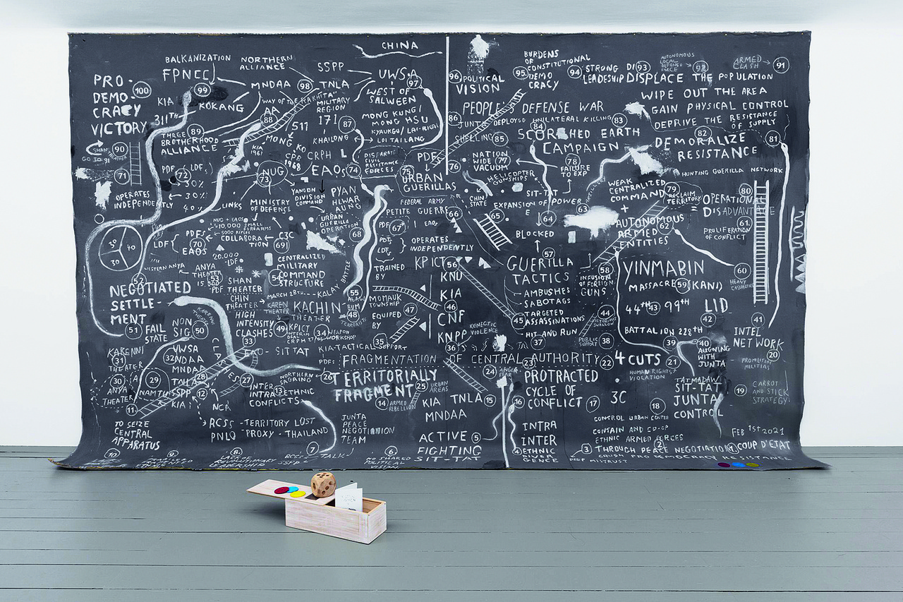 Sawangwongse Yawnghwe, “Coup and Resistance,” 2022, in “Extraneous,” EXILE (on the occasion of “Curated By”), Vienna, 2022