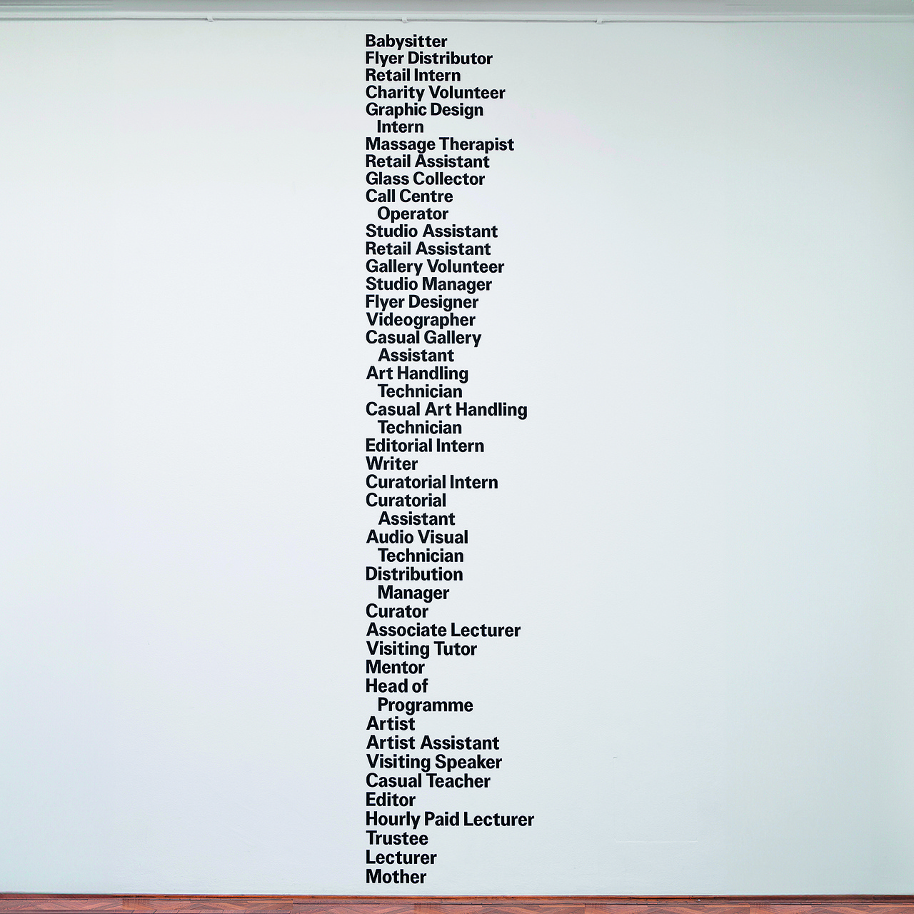 Ghislaine Leung, “Jobs” (Score: A list of jobs held by the artist), 2024