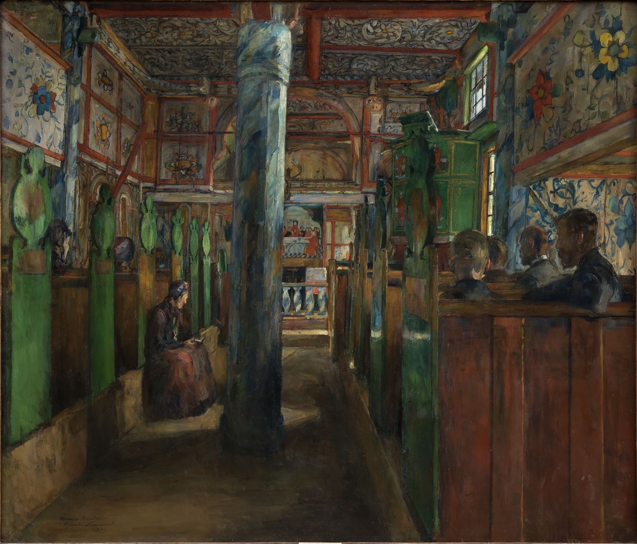 Harriet Backer, “Interior from Uvdal Stave Church,” 1909
