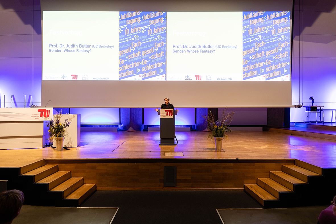 Judith Butler auf der Jubiläumstagung „10 Jahre Fachgesellschaft Geschlechterstudien“ an der TU Berlin, 31.1.2020.